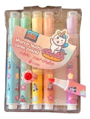 MARCA TEXTO 6C PASTEL C/CARIMBO